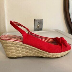 Red Candy Stripe Wedge Sandals